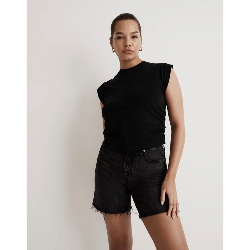 NWT‎ Madewell Side Cinch Muscle Tee Top Ruched Black XXS NJ787 Cap Sleeve